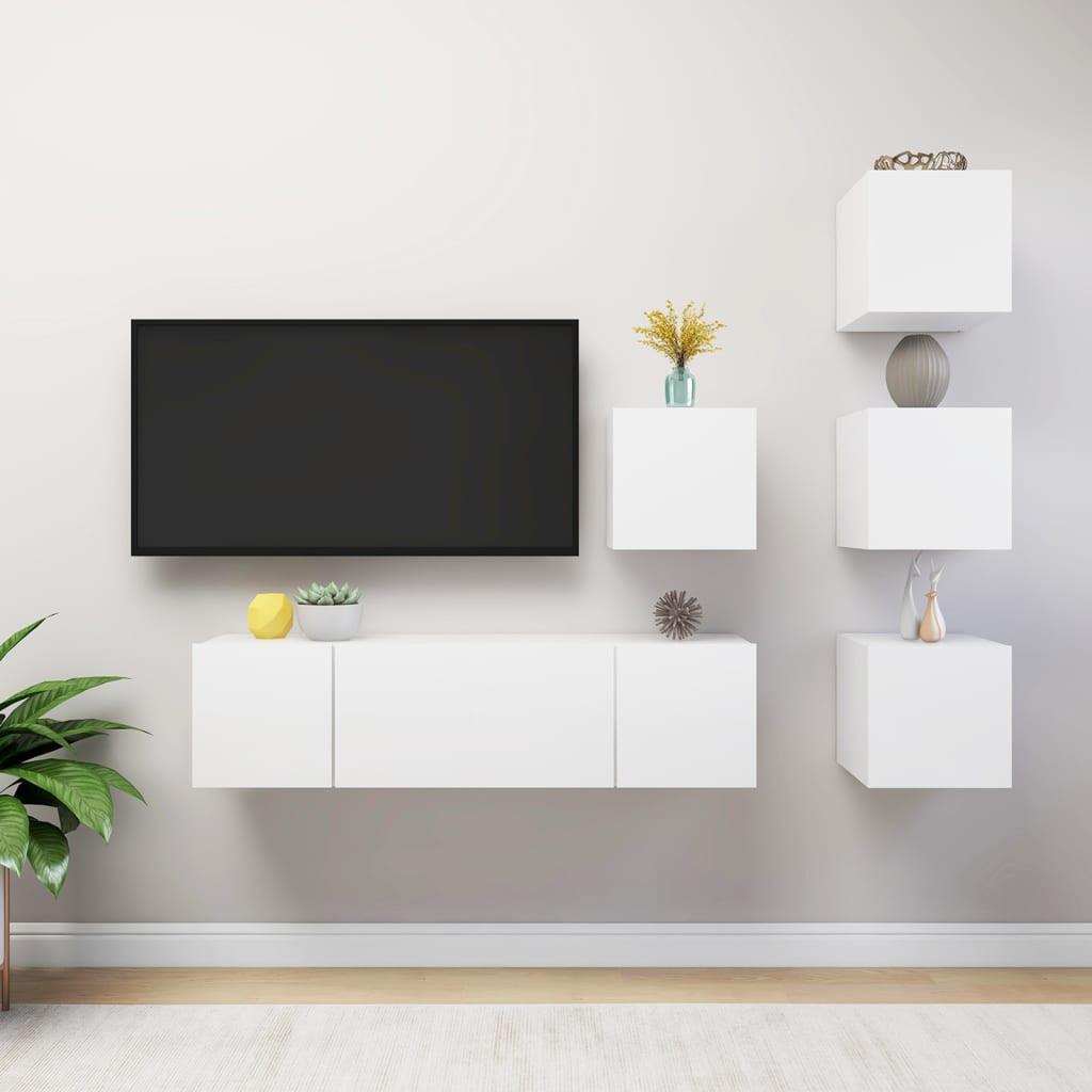 vidaXL 6-tlg. TV-Schrank-Set Weiß Holzwerkstoff