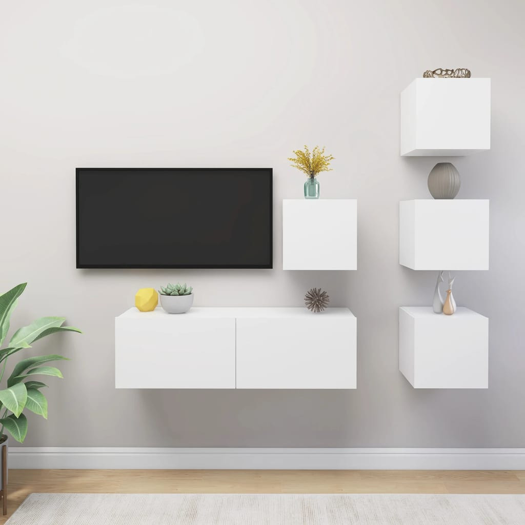 vidaXL 5-tlg. TV-Schrank-Set Weiß Holzwerkstoff