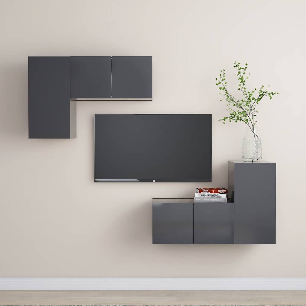 vidaXL 4-tlg. TV-Schrank-Set Grau Holzwerkstoff