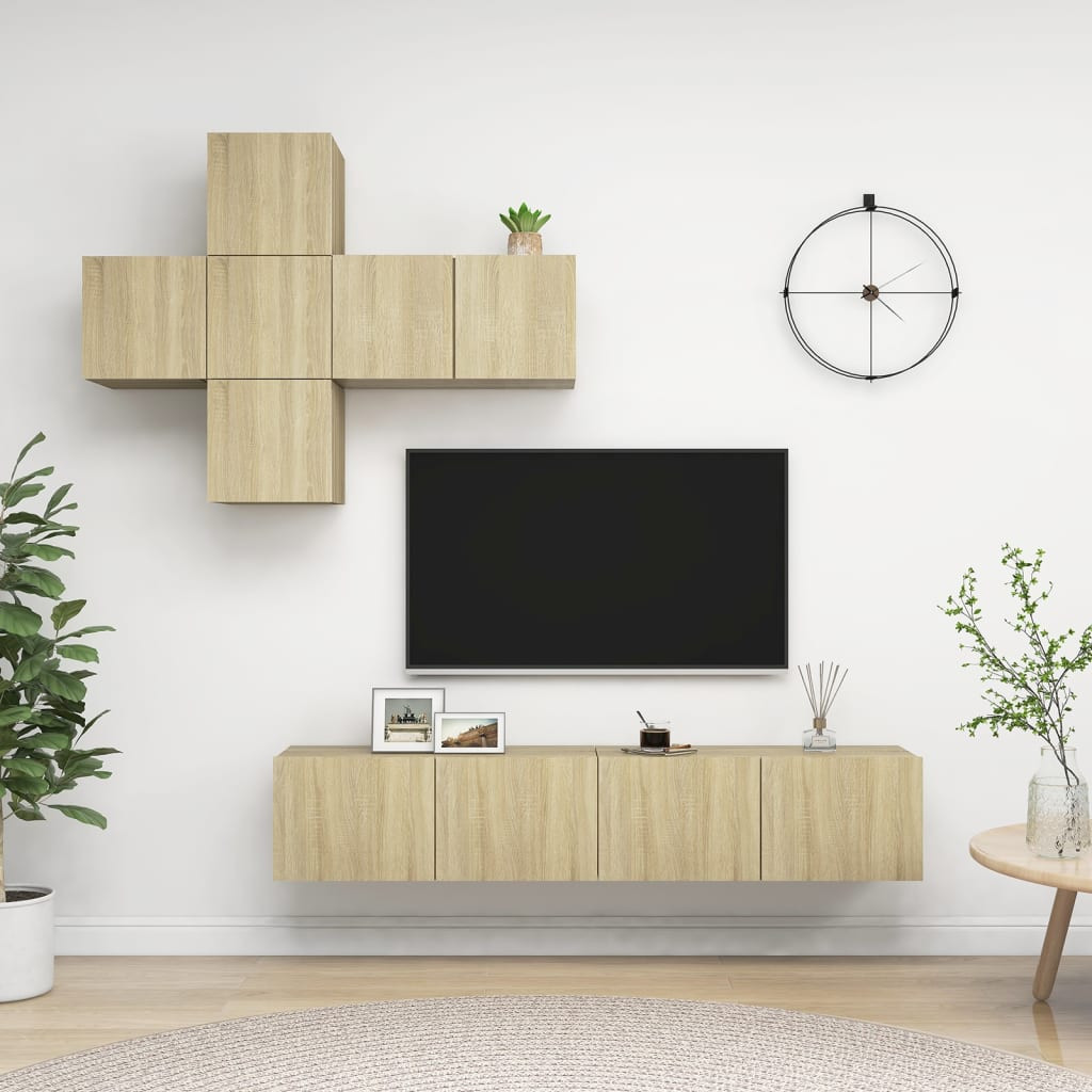 vidaXL 7-tlg. TV-Schrank-Set Sonoma-Eiche Holzwerkstoff