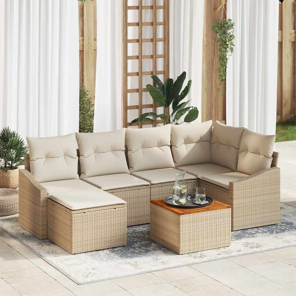 vidaXL Gartensofa-set mit Speicher 7 pcs Beige und Creme Poly-Rattan