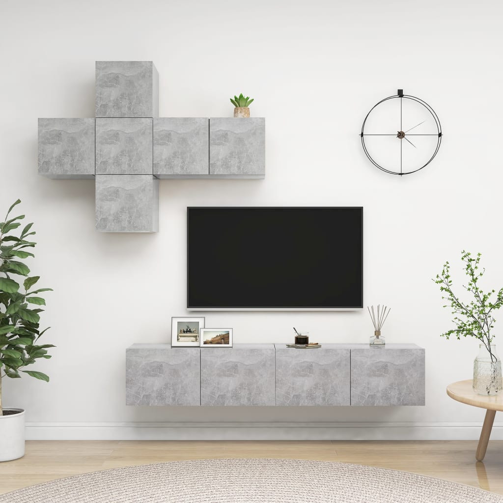 vidaXL 7-tlg. TV-Schrank-Set Betongrau Holzwerkstoff