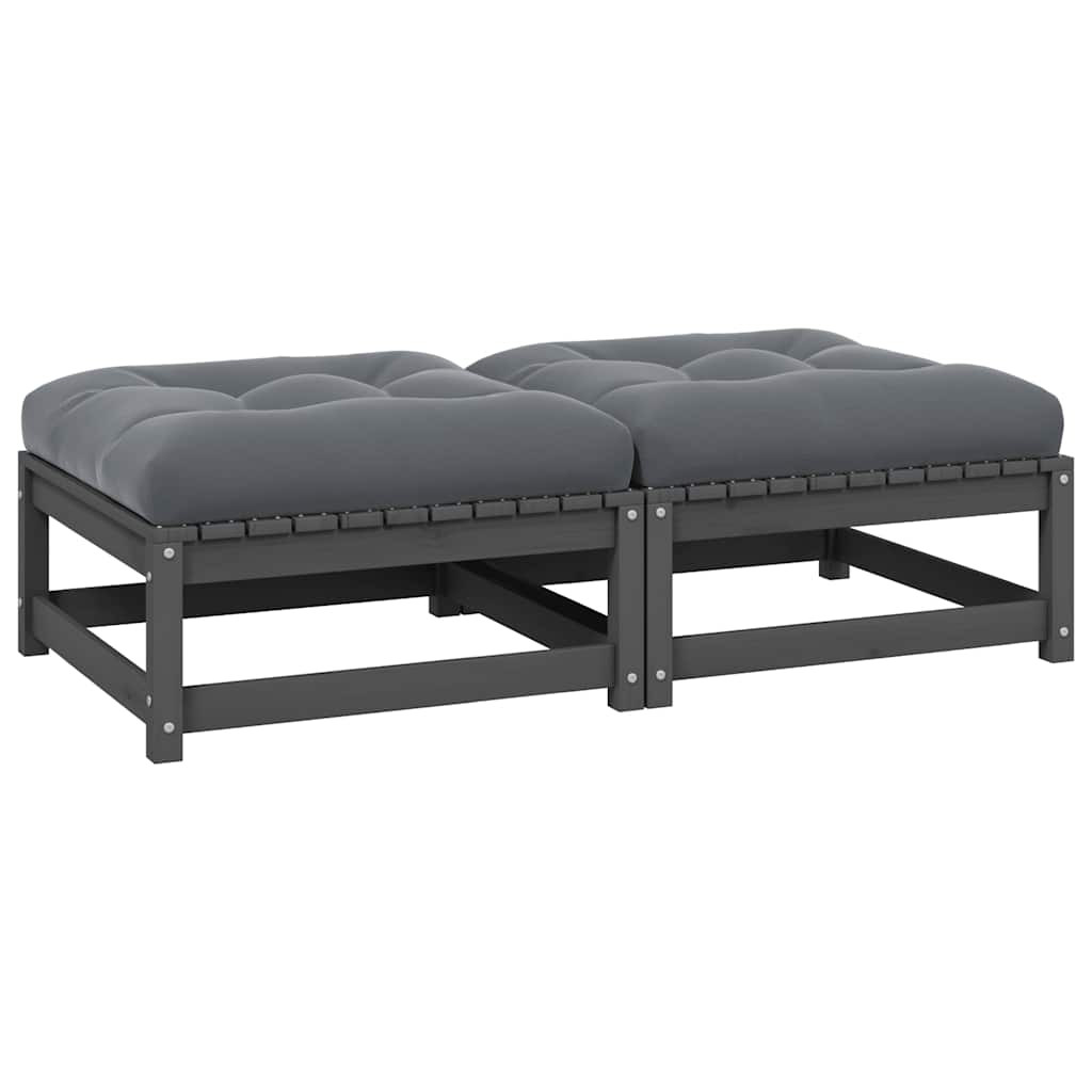 vidaXL Garten-Fußhocker mit Kissen 2 Stk. Grau Massivholz Kiefer