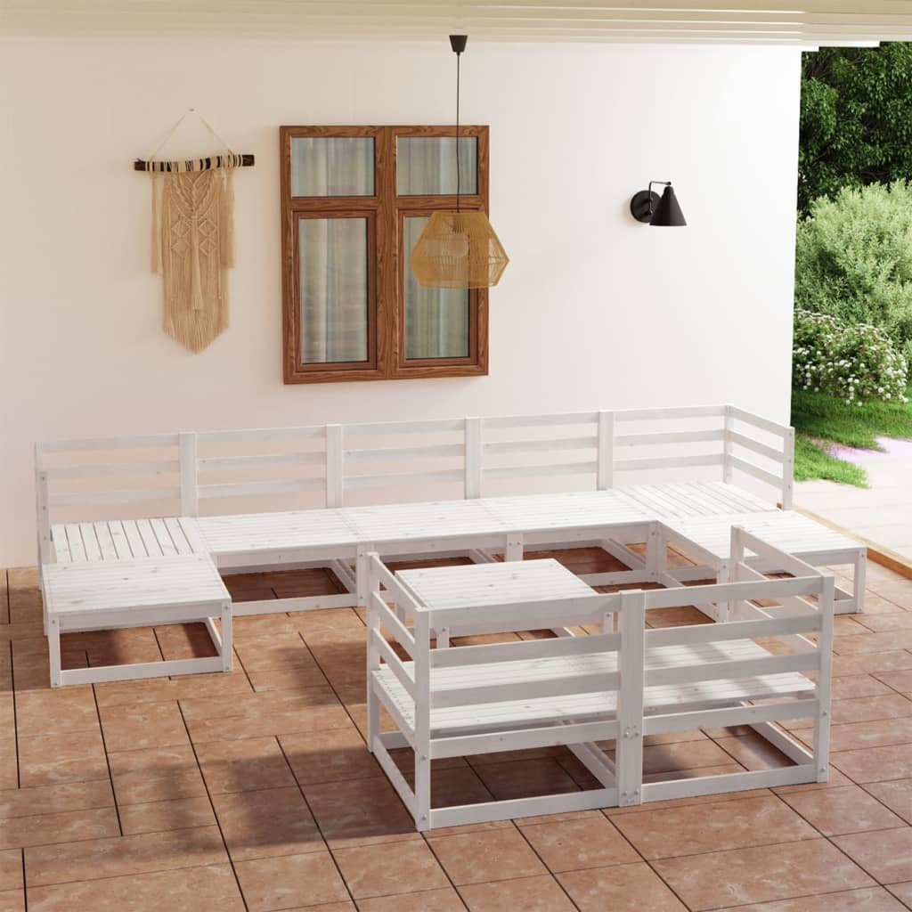 vidaXL 10-tlg. Garten-Lounge-Set Weiß Massivholz Kiefer