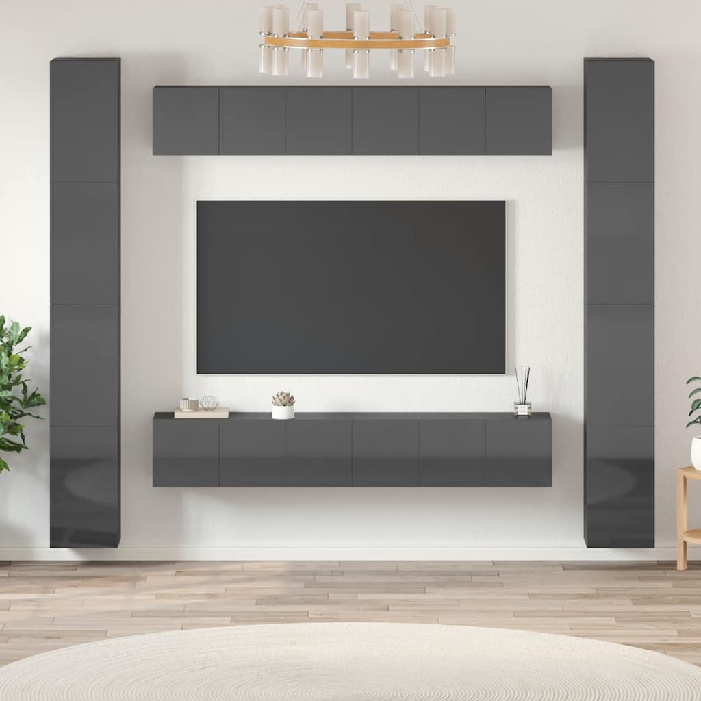 vidaXL 6-tlg. TV-Schrank-Set Hochglanz-Grau Holzwerkstoff
