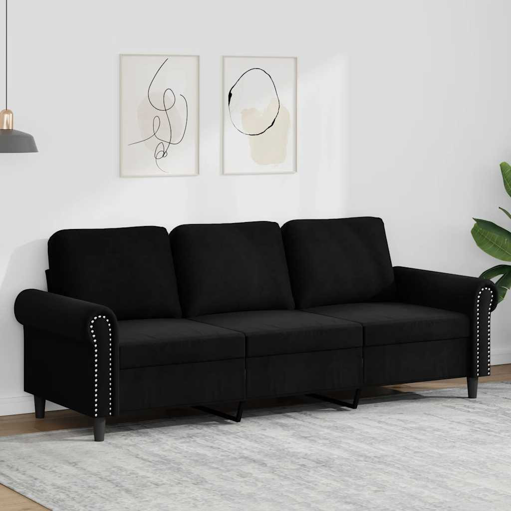 vidaXL 3-Sitzer-Sofa Schwarz 180 cm Samt