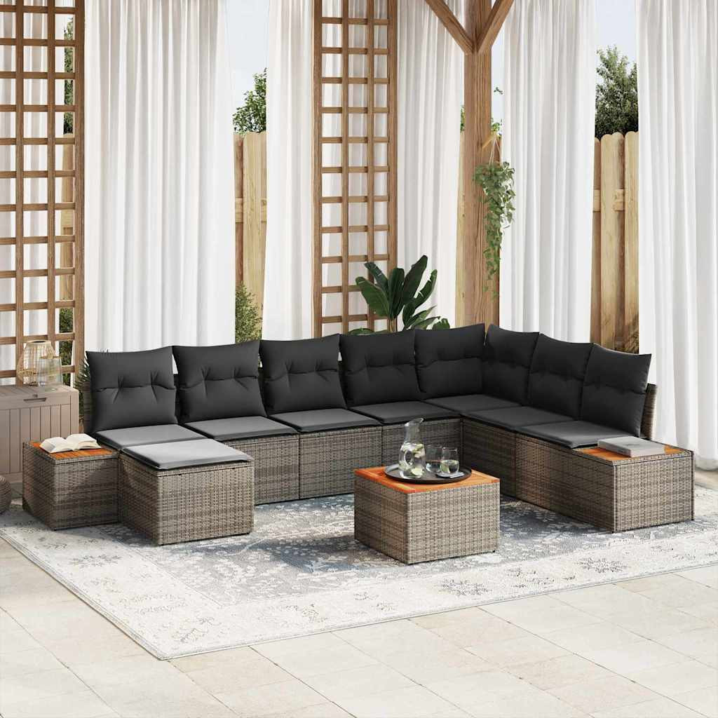vidaXL Gartensofa-set mit Kissen mit Speicher 9 pcs Grau Polyrattan