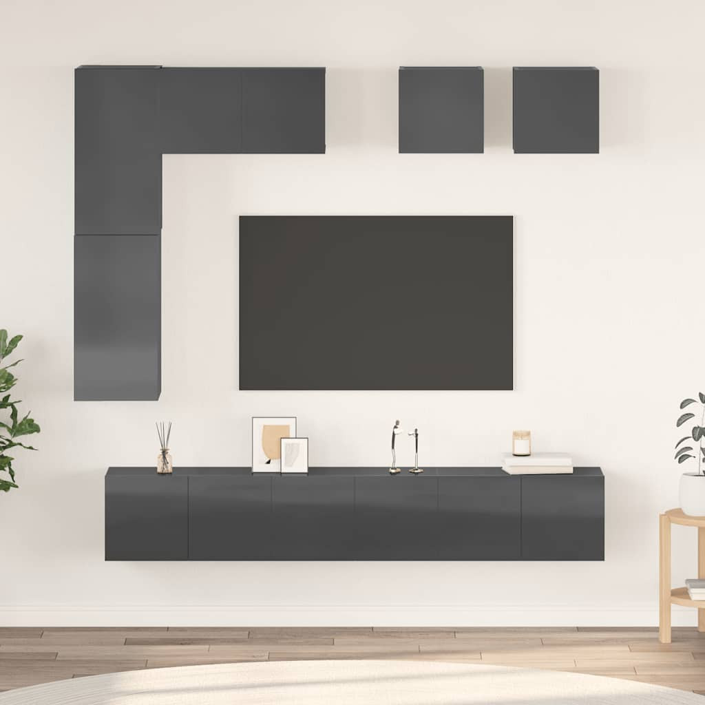 vidaXL 8-tlg. TV-Schrank-Set Hochglanz-Grau Holzwerkstoff
