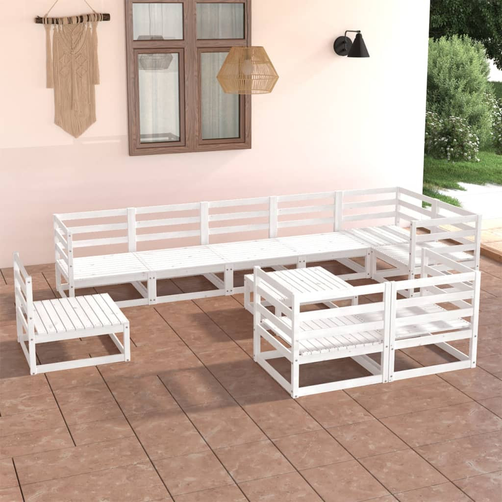 vidaXL 10-tlg. Garten-Lounge-Set Weiß Massivholz Kiefer