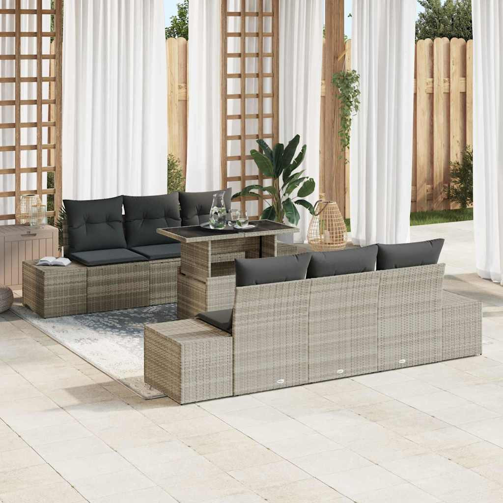 vidaXL Garten-Sofa-Set mit Kissen 7 pcs Hellgrau und Dunkelgrau