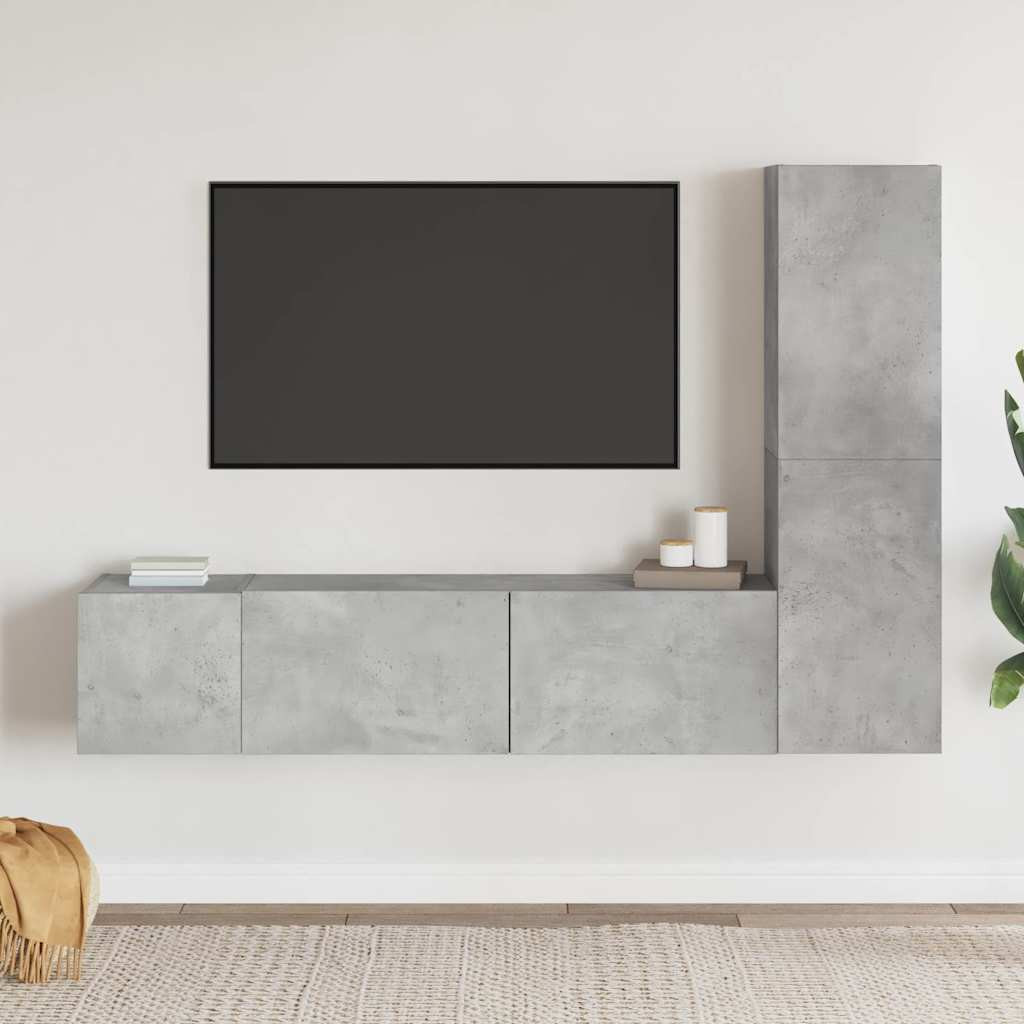 vidaXL 3-tlg. TV-Schrank-Set Betongrau Holzwerkstoff