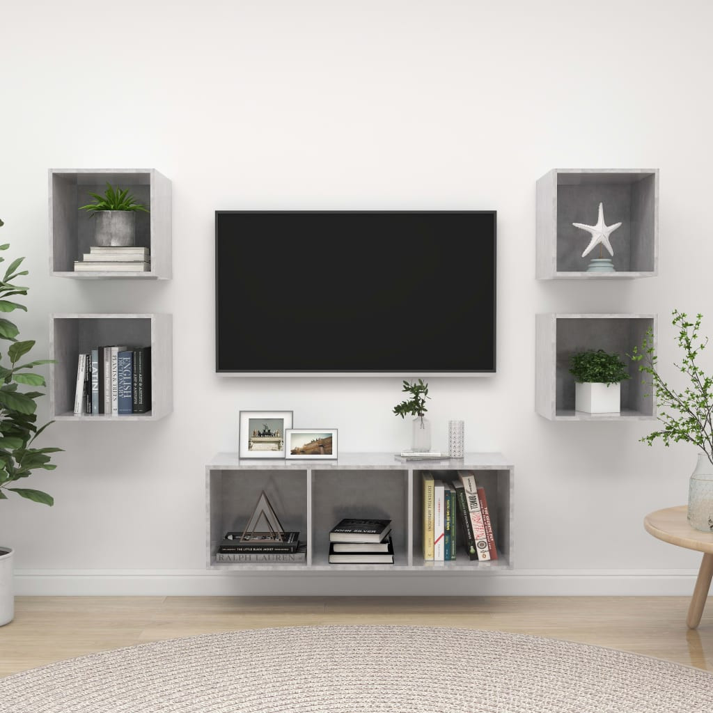 vidaXL 5-tlg. TV-Schrank-Set Betongrau Holzwerkstoff