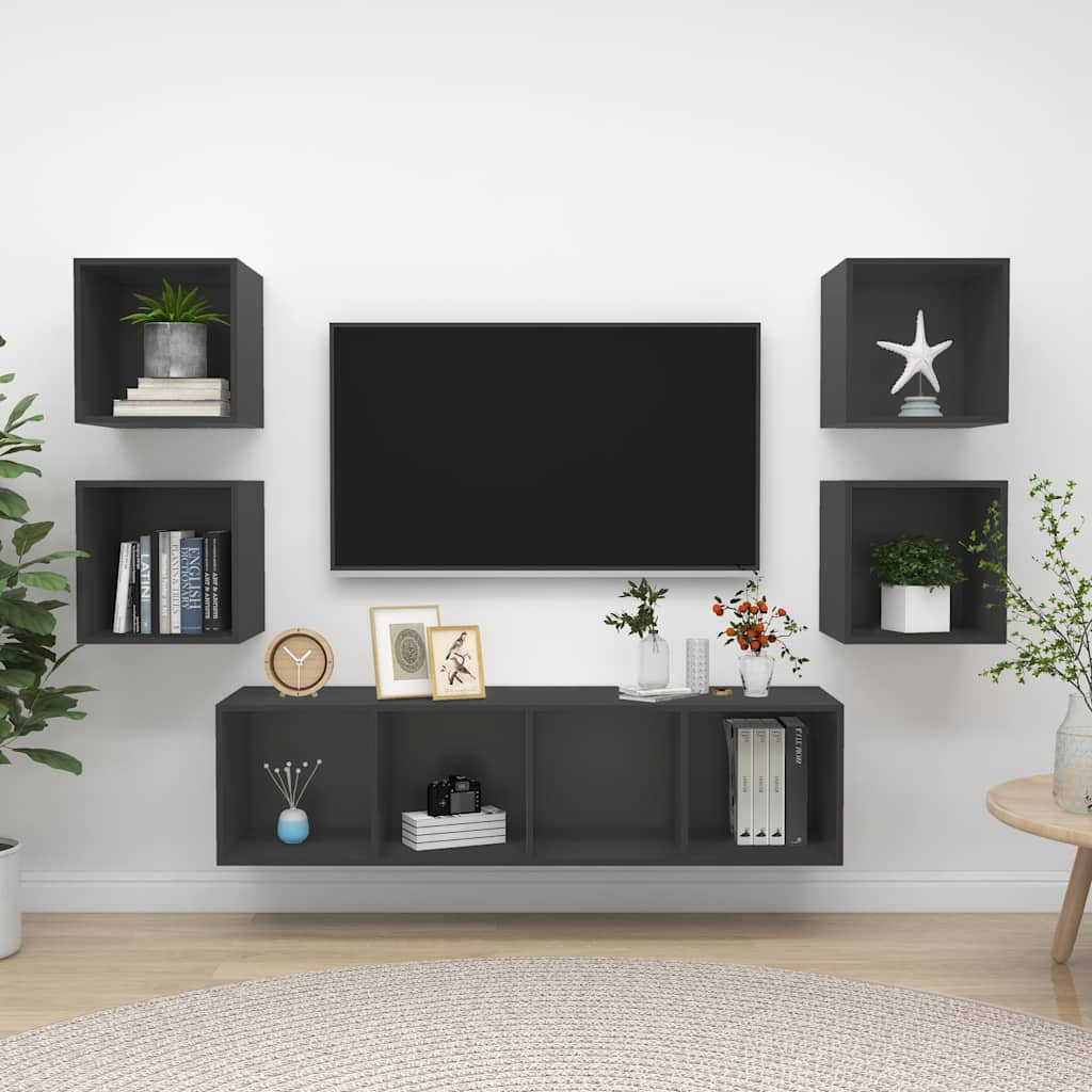 vidaXL 5-tlg. TV-Schrank-Set Grau Holzwerkstoff