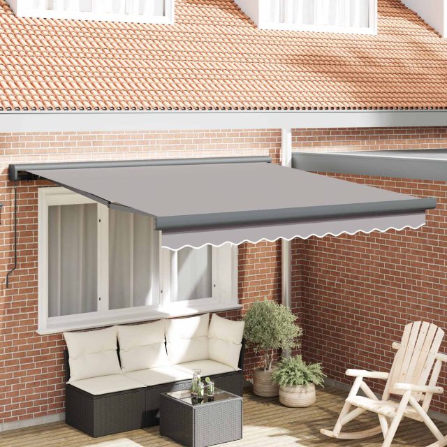 vidaXL Ausziehbare Markise Hellgrau 300 x 250 cm Leinen und Aluminium