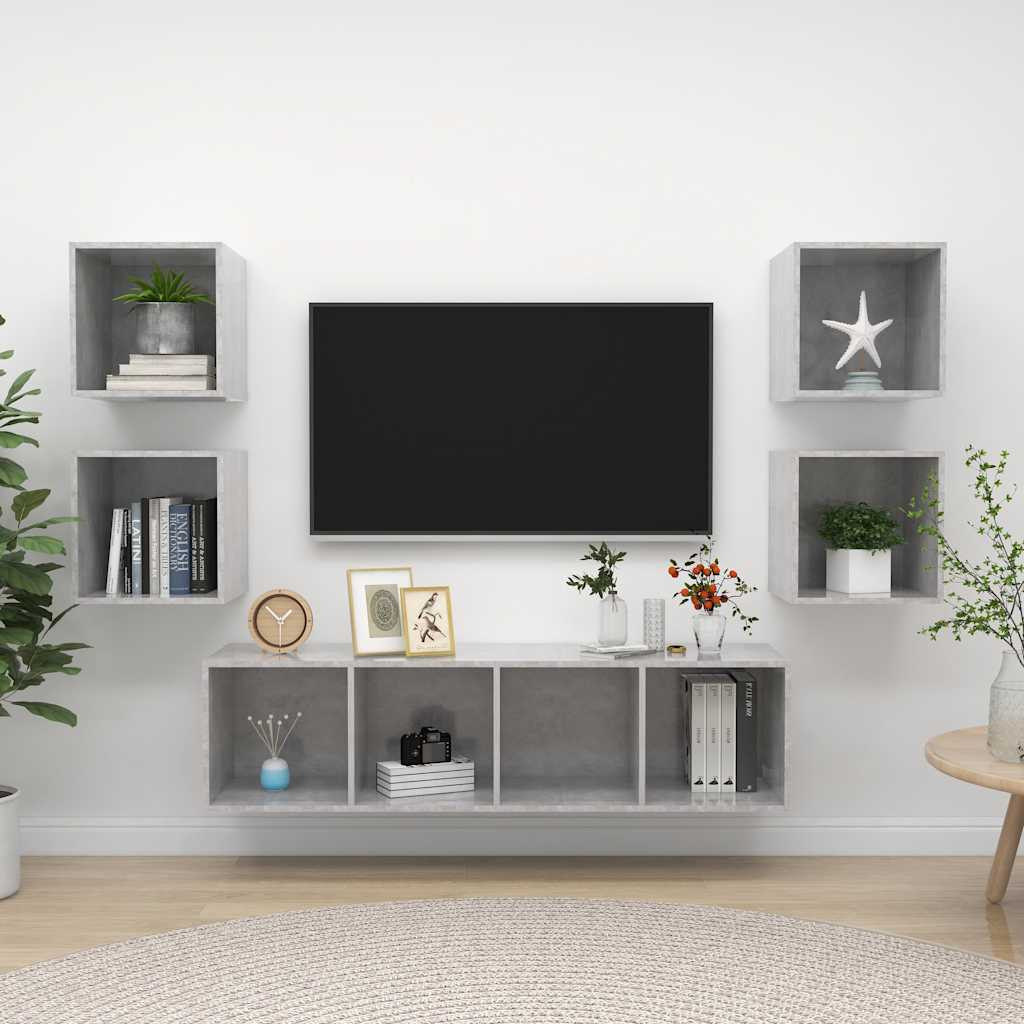 vidaXL 5-tlg. TV-Schrank-Set Betongrau Holzwerkstoff