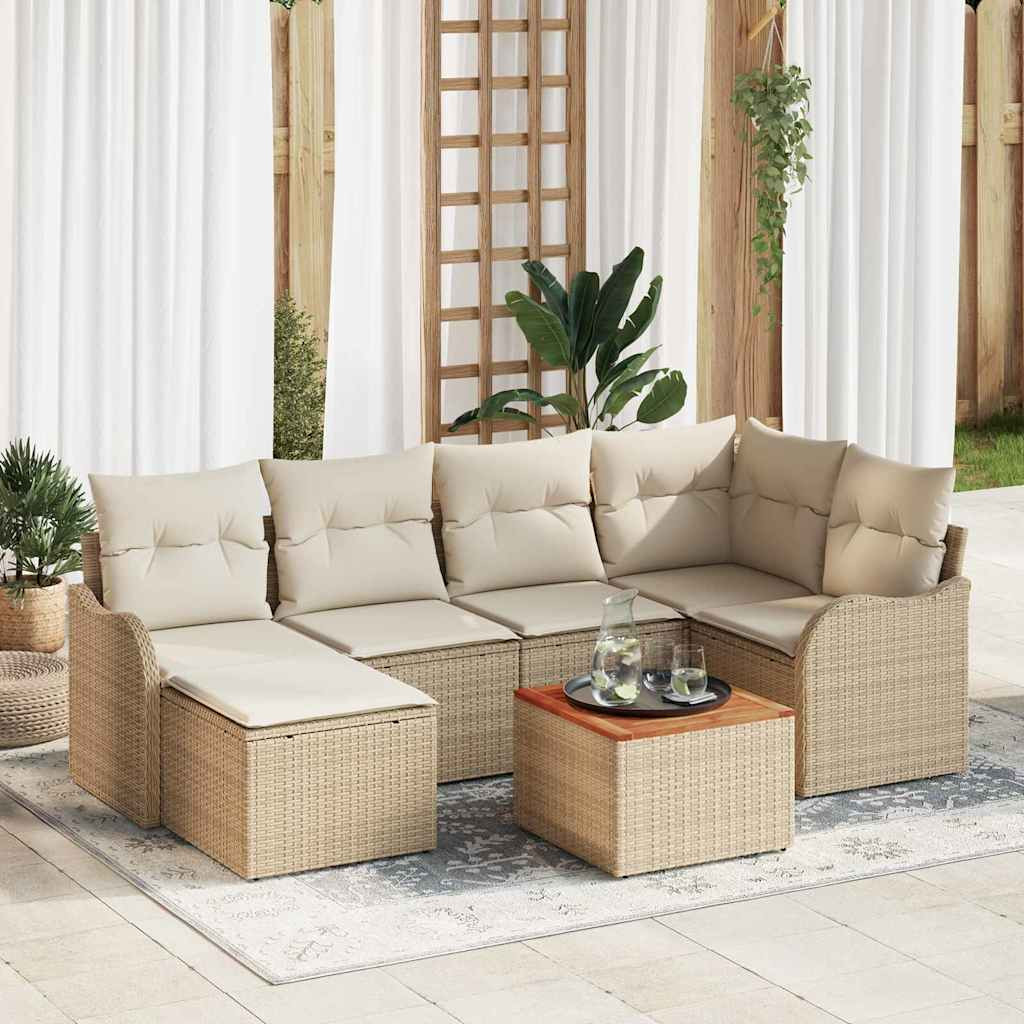 vidaXL Gartensofa-set mit Speicher 7 pcs Beige und Creme Poly-Rattan