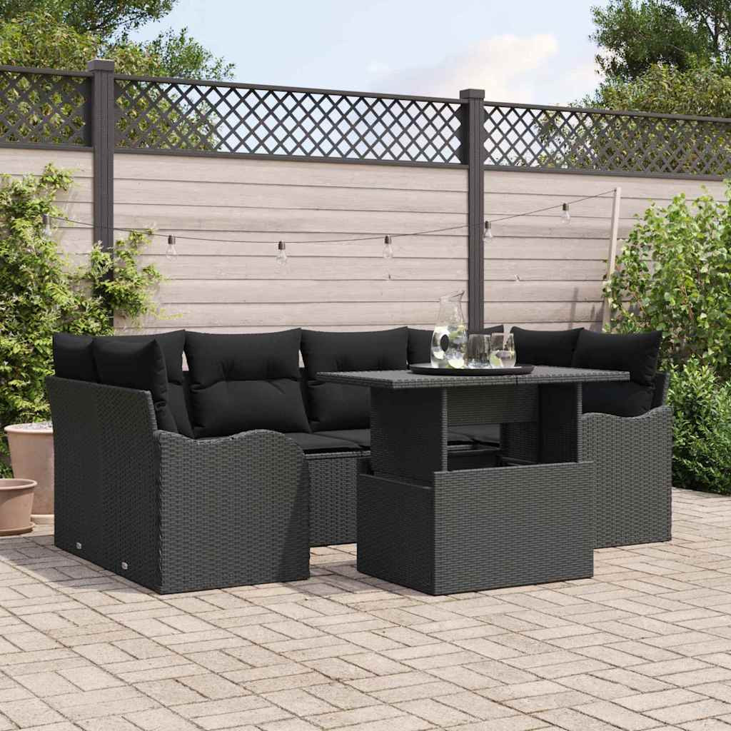 vidaXL Gartensofa-set mit Kissen mit Kissen 7 pcs Schwarz Poly Rattan