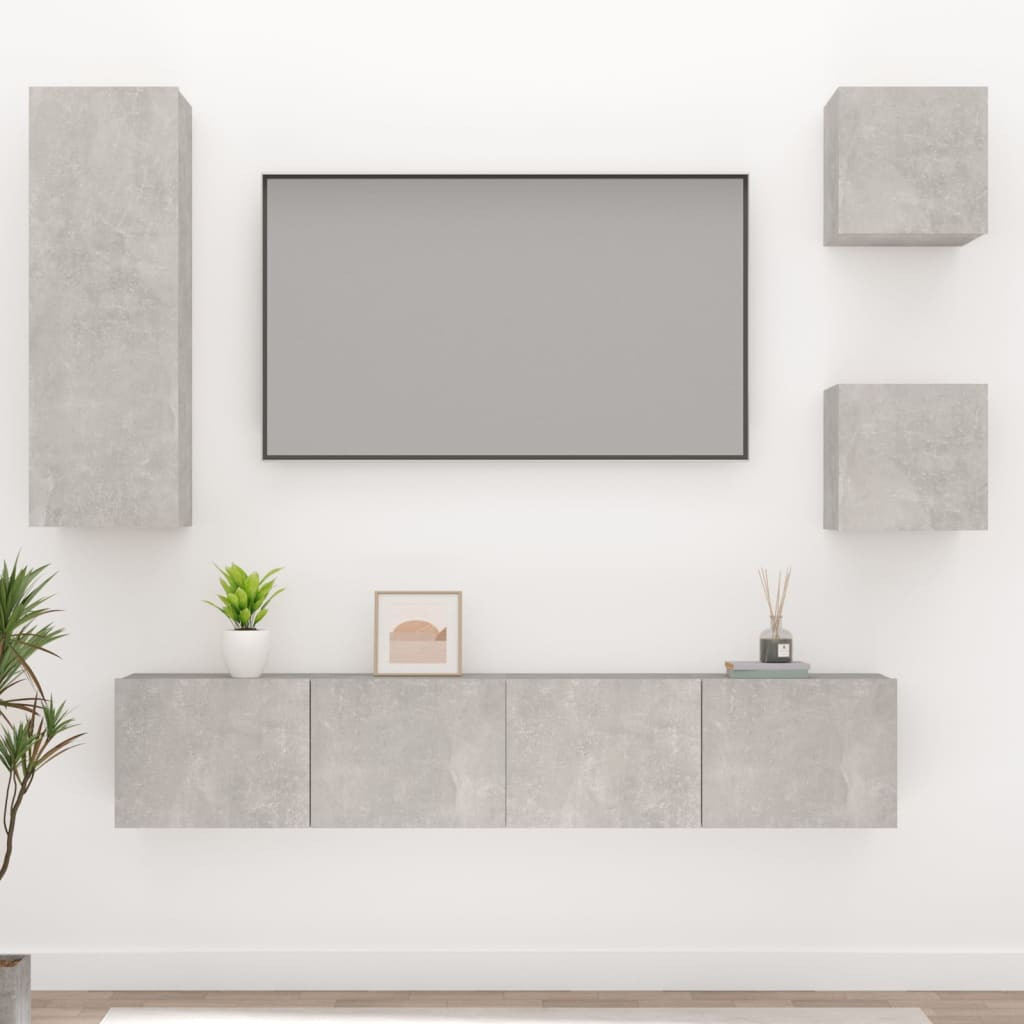 vidaXL 5-tlg. TV-Schrank-Set Betongrau Holzwerkstoff