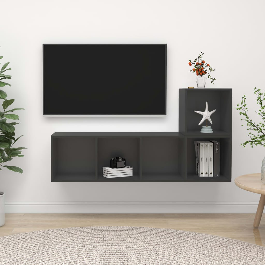 vidaXL 2-tlg. TV-Schrank-Set Grau Holzwerkstoff