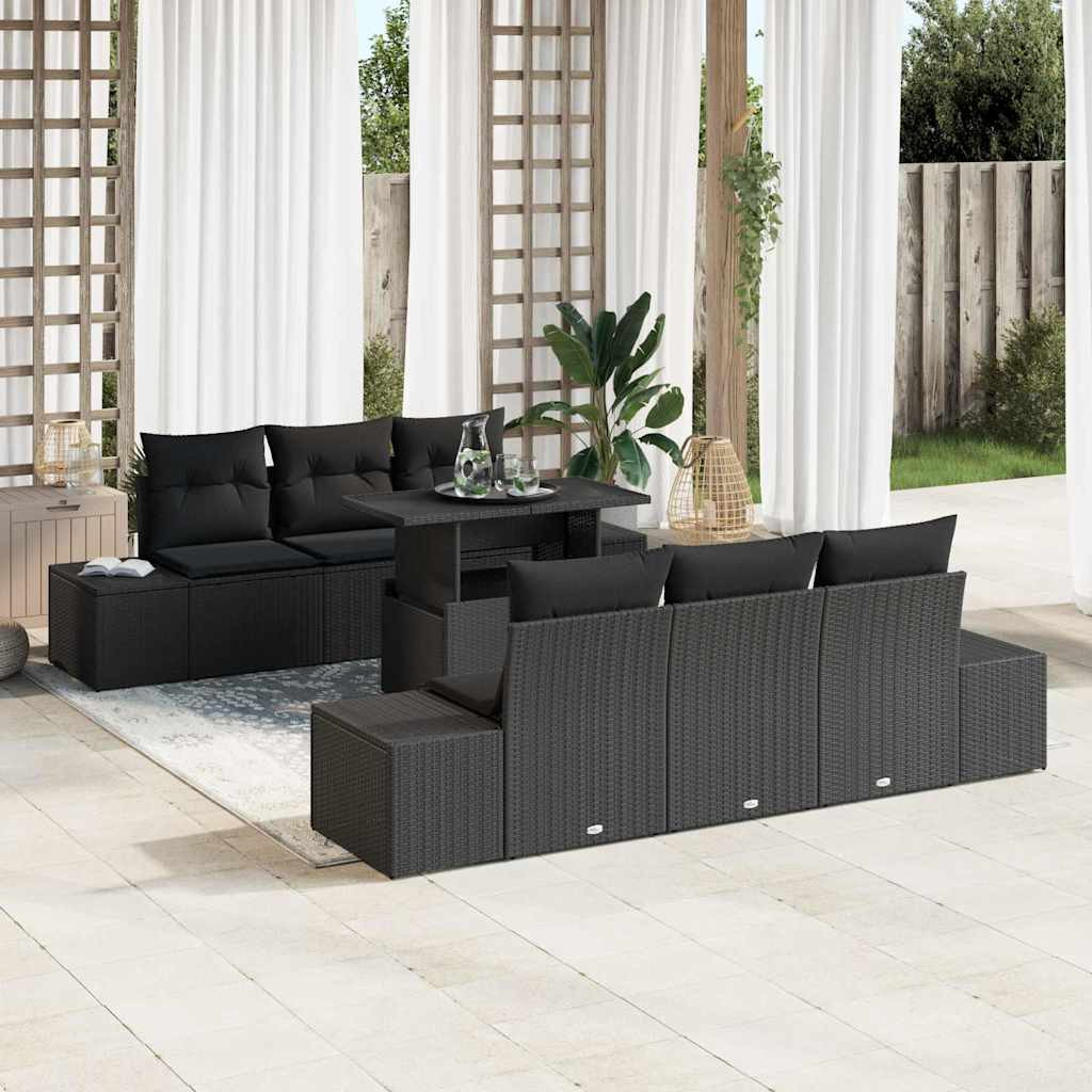 vidaXL Garten-Sofa-Set mit Kissen 7 pcs Schwarz