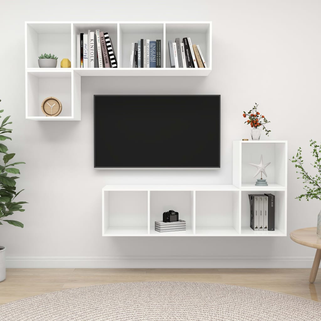 vidaXL 4-tlg. TV-Schrank-Set Weiß Holzwerkstoff
