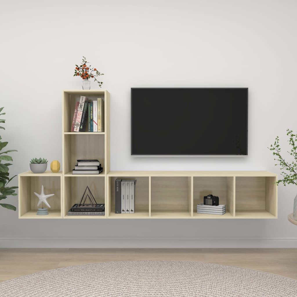 vidaXL 3-tlg. TV-Schrank-Set Sonoma-Eiche Holzwerkstoff