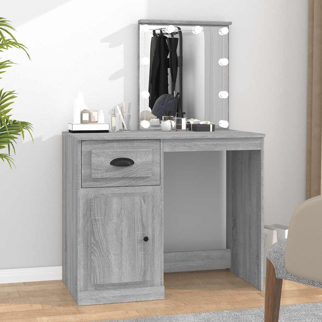 vidaXL Schminktisch mit LEDs Grau Sonoma 90x50x132,5 cm Holzwerkstoff
