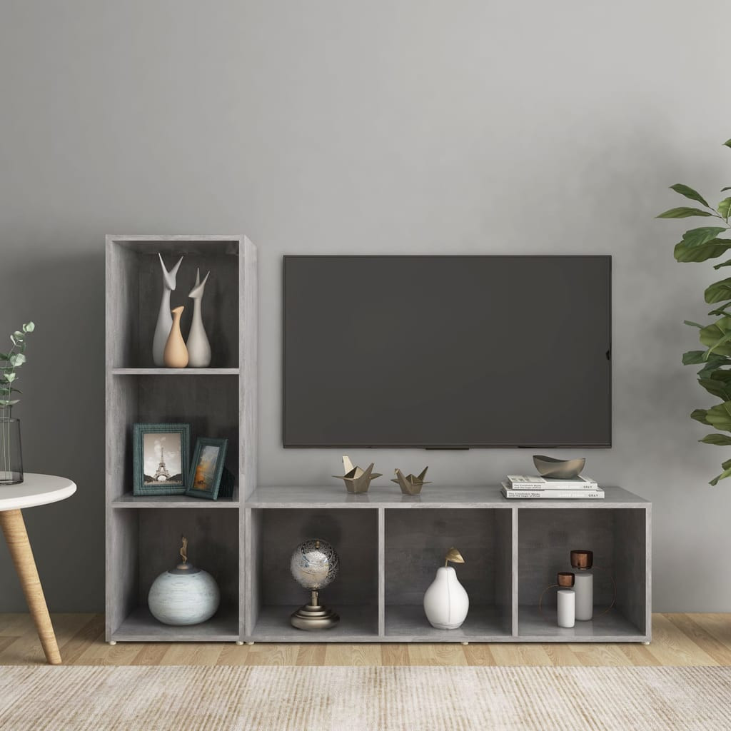 vidaXL TV-Schränke 2 Stk. Betongrau 107x35x37 cm Holzwerkstoff