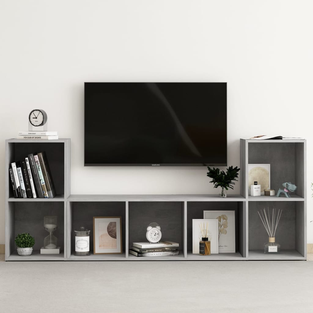 vidaXL 3-tlg. TV-Schrank-Set Betongrau Holzwerkstoff