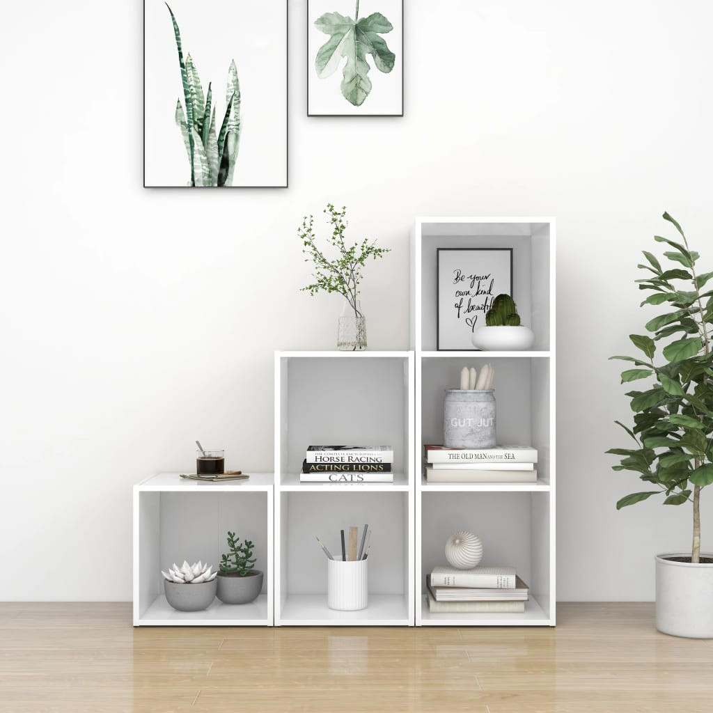vidaXL 3-tlg. TV-Schrank-Set Weiß Holzwerkstoff