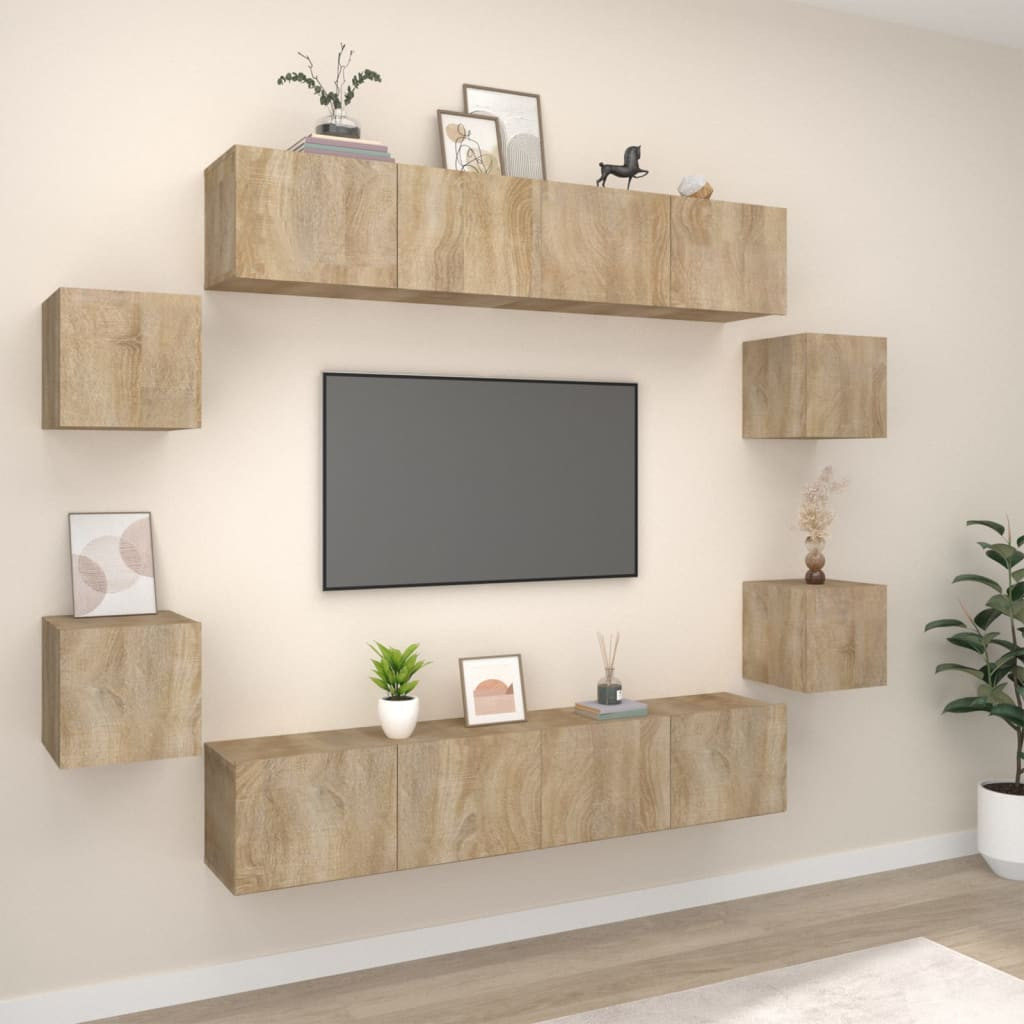 vidaXL 8-tlg. TV-Schrank-Set Sonoma-Eiche Holzwerkstoff