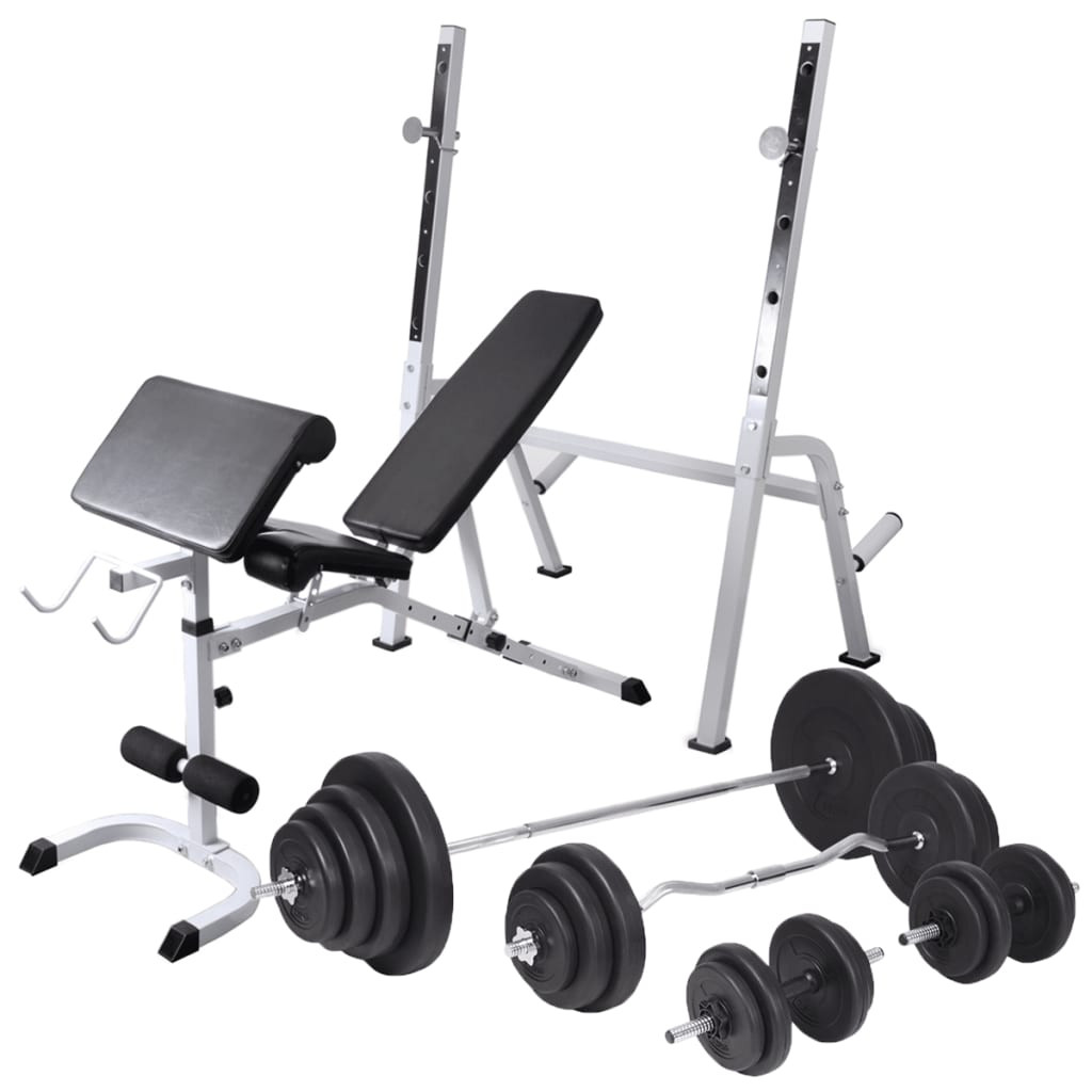 vidaXL Hantelbank mit Ablage, Langhantel und Kurzhantel-Set 120 kg