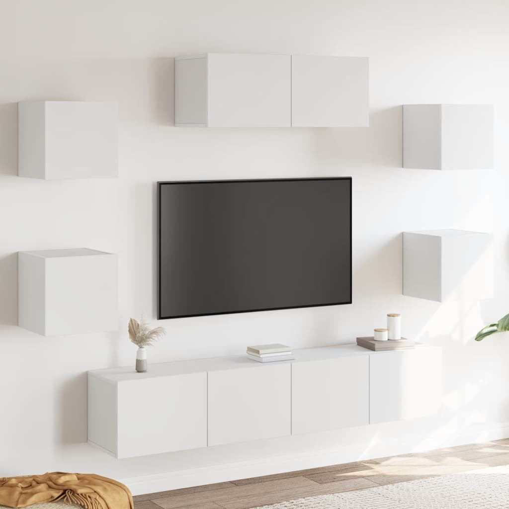 vidaXL 7-tlg. TV-Schrank-Set Weiß Holzwerkstoff