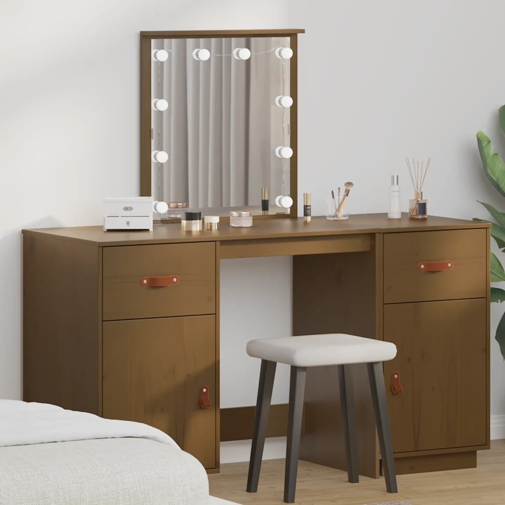 vidaXL Schminktisch-Set mit LED Honigbraun Massivholz Kiefer