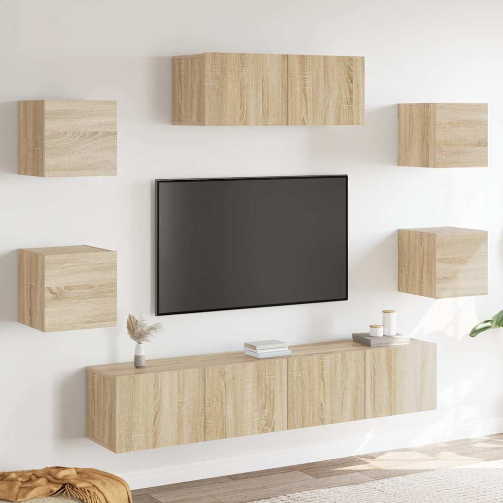 vidaXL 7-tlg. TV-Schrank-Set Sonoma-Eiche Holzwerkstoff