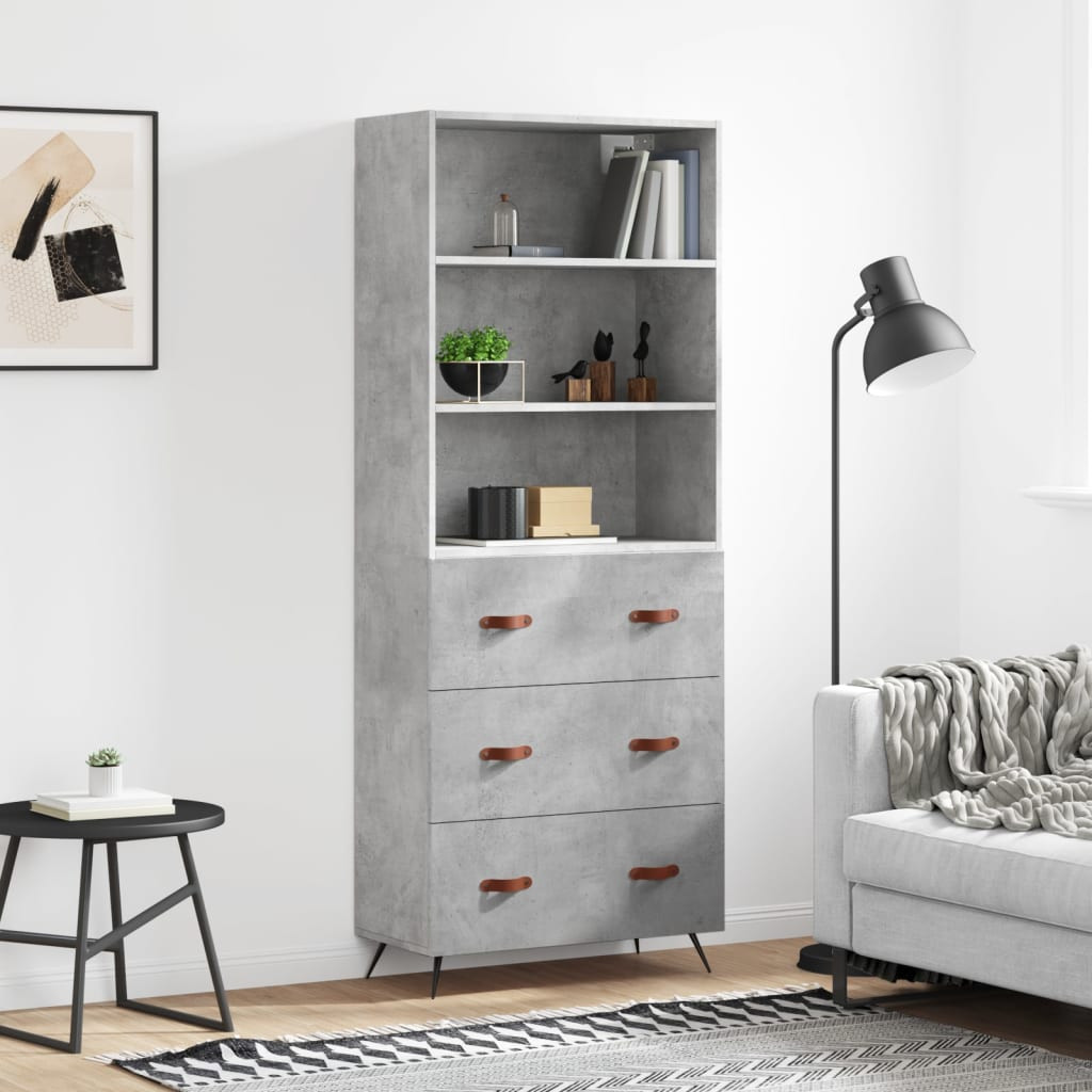 vidaXL Highboard Betongrau 69,5x34x180 cm Holzwerkstoff