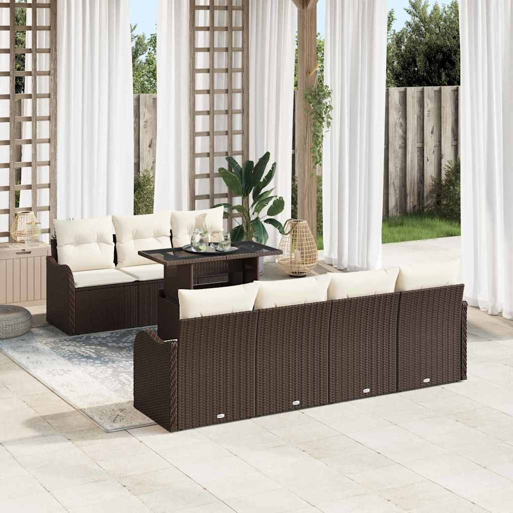 vidaXL Gartensofa-set mit Kissen mit Speicher 8 pcs Braun Poly Rattan
