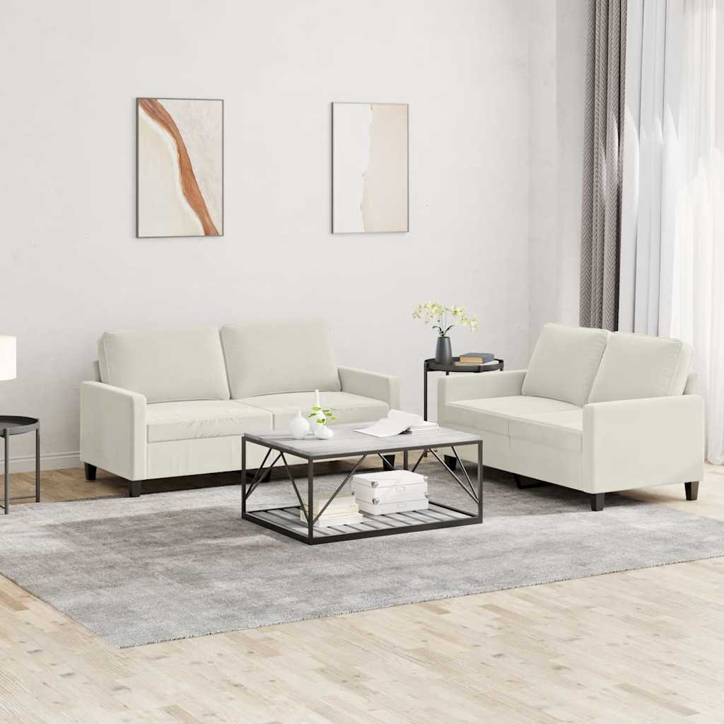 vidaXL 2-tlg. Sofagarnitur mit Kissen Creme Samt