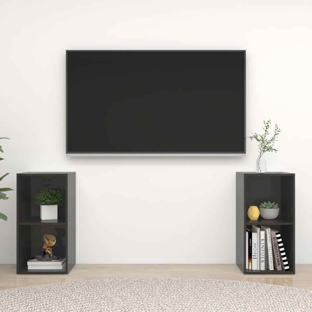vidaXL TV-Schränke 2 Stk. Hochglanz-Grau 72x35x36,5 cm Holzwerkstoff