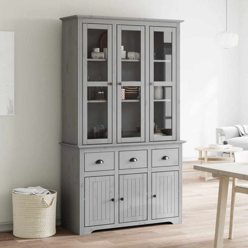 vidaXL Highboard BODO Grau 115,5x43x200,5 cm Massivholz Kiefer