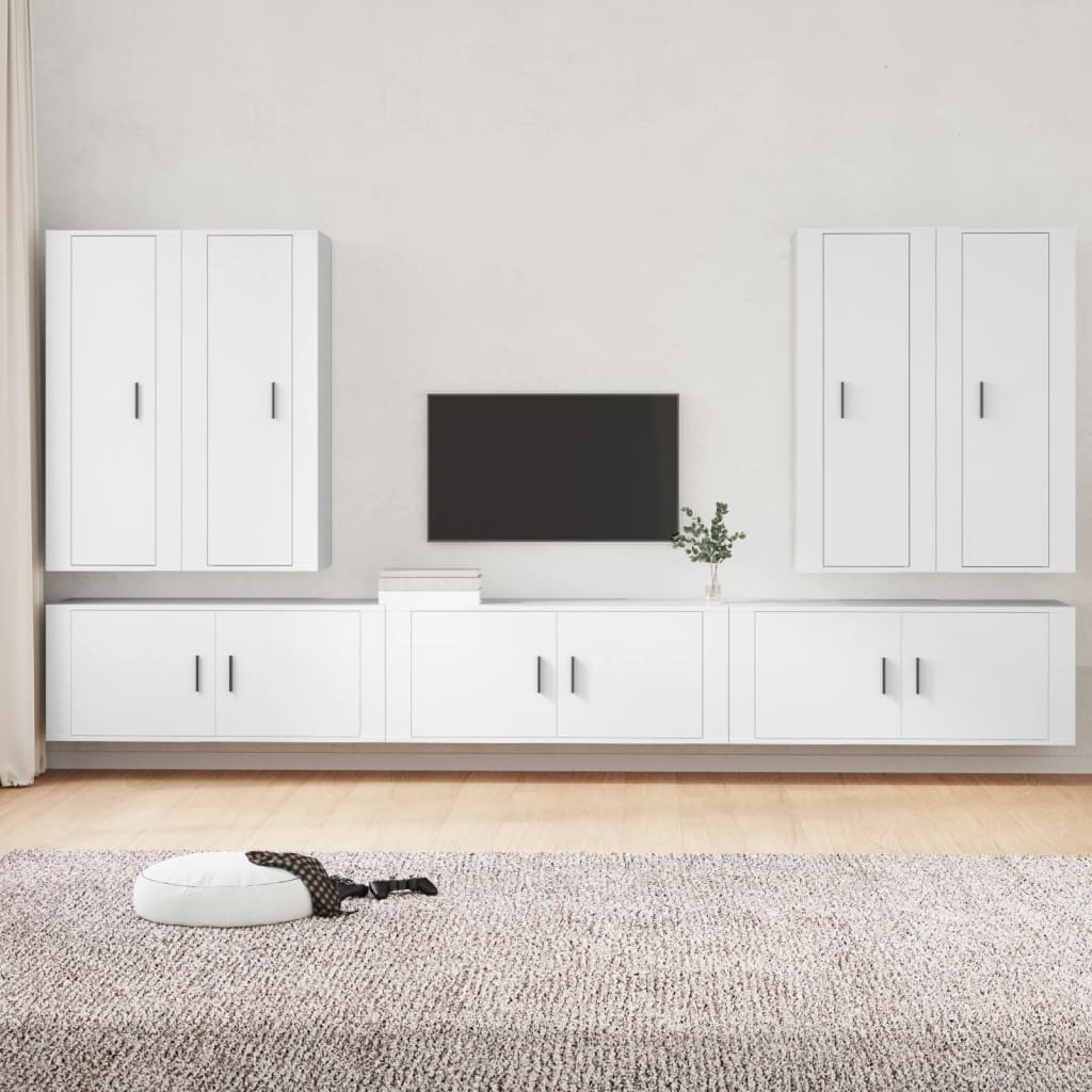 vidaXL 7-tlg. TV-Schrank-Set Weiß Holzwerkstoff