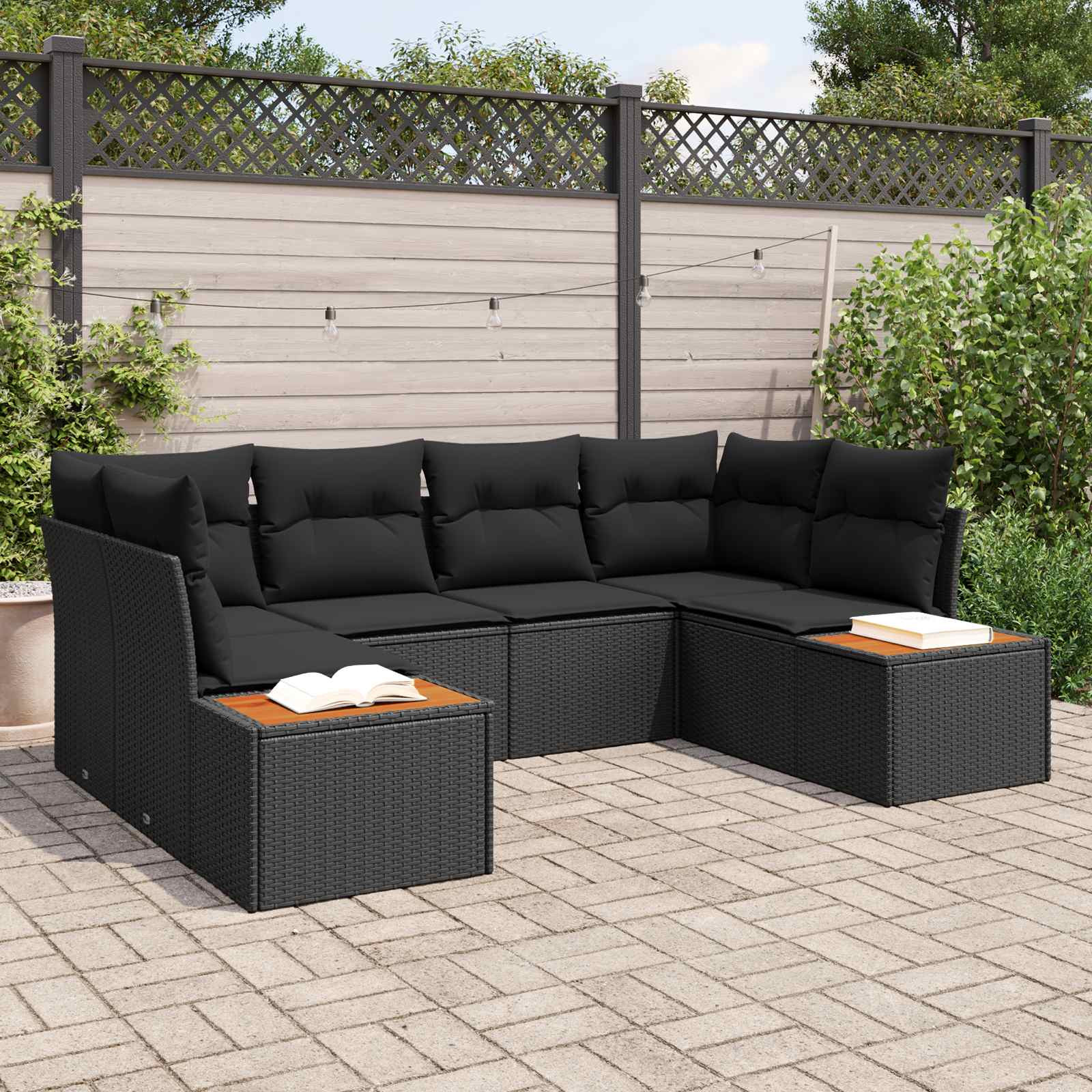 vidaXL Gartensofa-set mit Kissen mit Speicher 6 pcs Schwarz Polyrattan