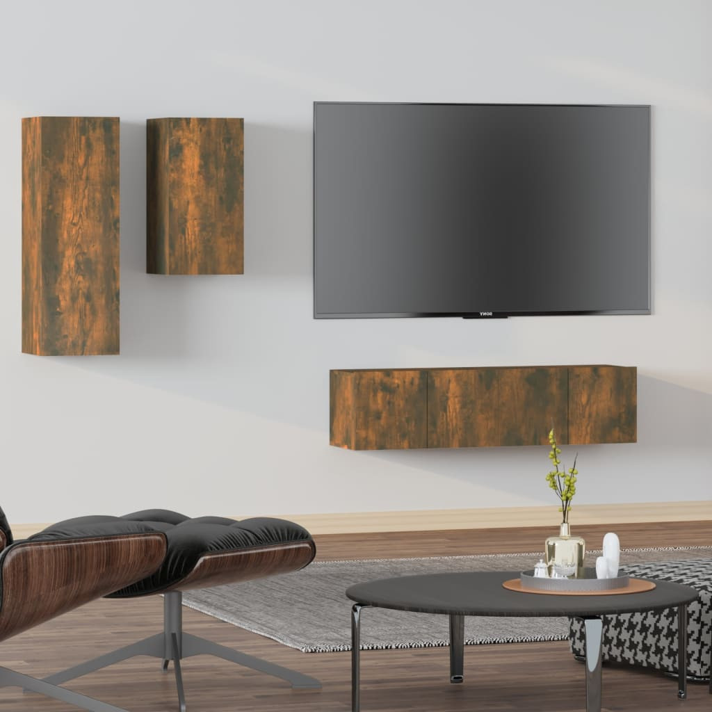 vidaXL 4-tlg. TV-Schrank-Set Räuchereiche Holzwerkstoff