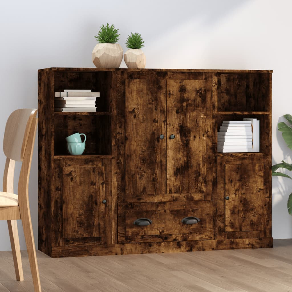 vidaXL Highboards 3 Stk. Räuchereiche Holzwerkstoff