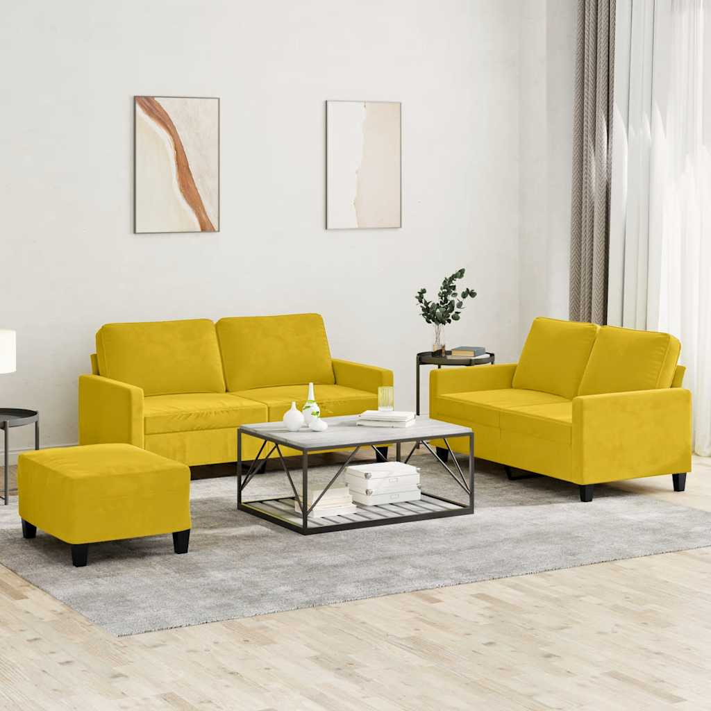vidaXL 3-tlg. Sofagarnitur mit Kissen Gelb Samt