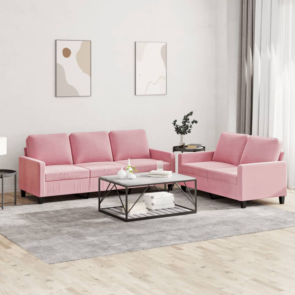 vidaXL 2-tlg. Sofagarnitur mit Kissen Rosa Samt