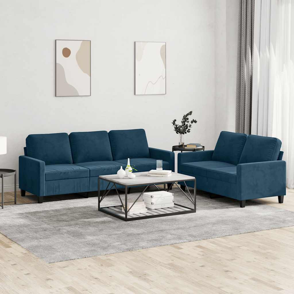 vidaXL 2-tlg. Sofagarnitur mit Kissen Blau Samt