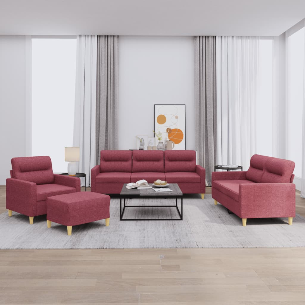 vidaXL 4-tlg. Sofagarnitur mit Kissen Weinrot Stoff