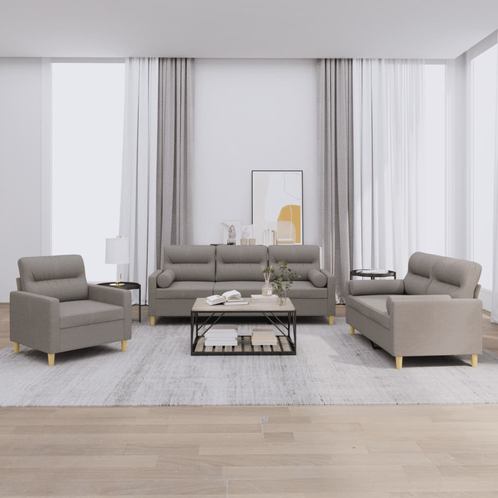 vidaXL 3-tlg. Sofagarnitur mit Kissen Taupe Stoff