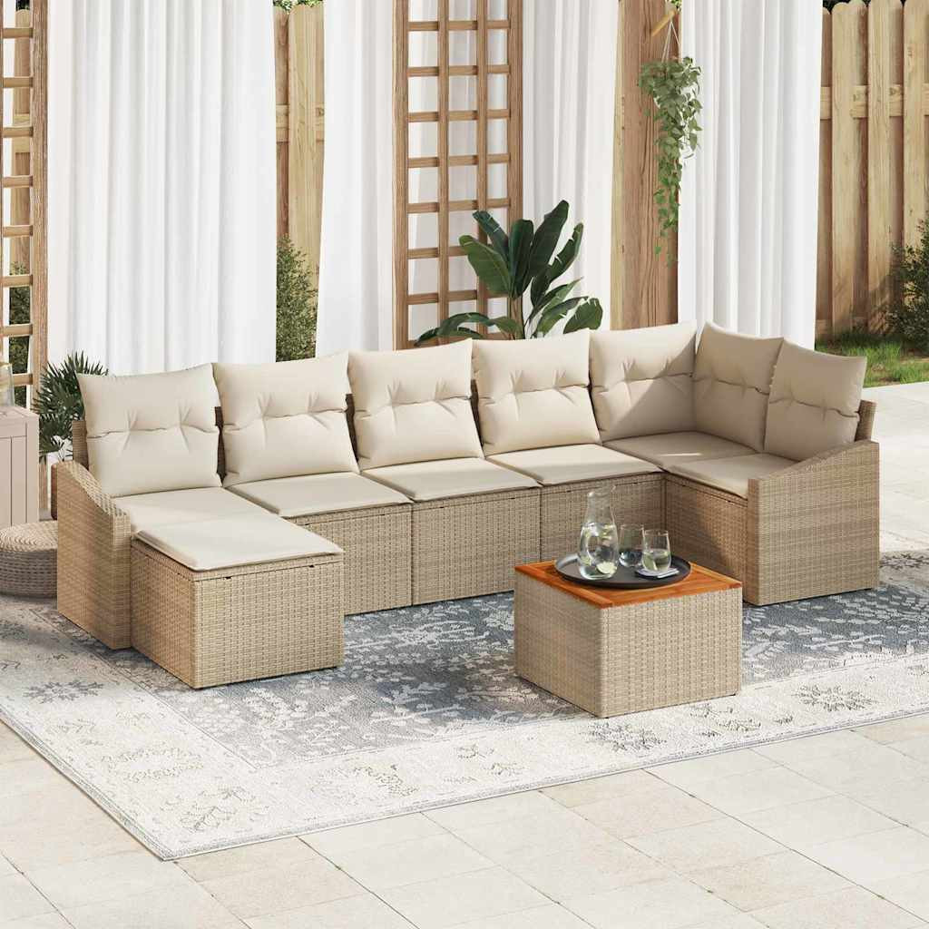 vidaXL Gartensofa-set mit Speicher 8 pcs Beige und Creme Poly-Rattan